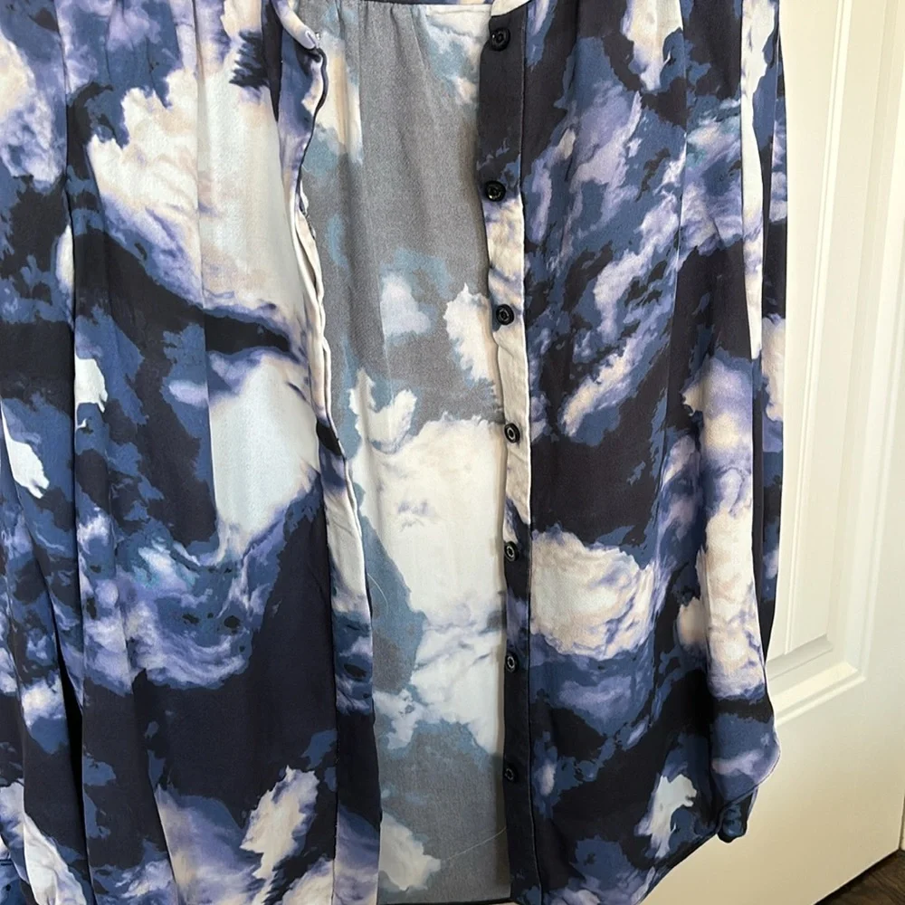 Kate Spade New York Long Sleeve Printed Crepe Blouse in “Blue Dusk”
